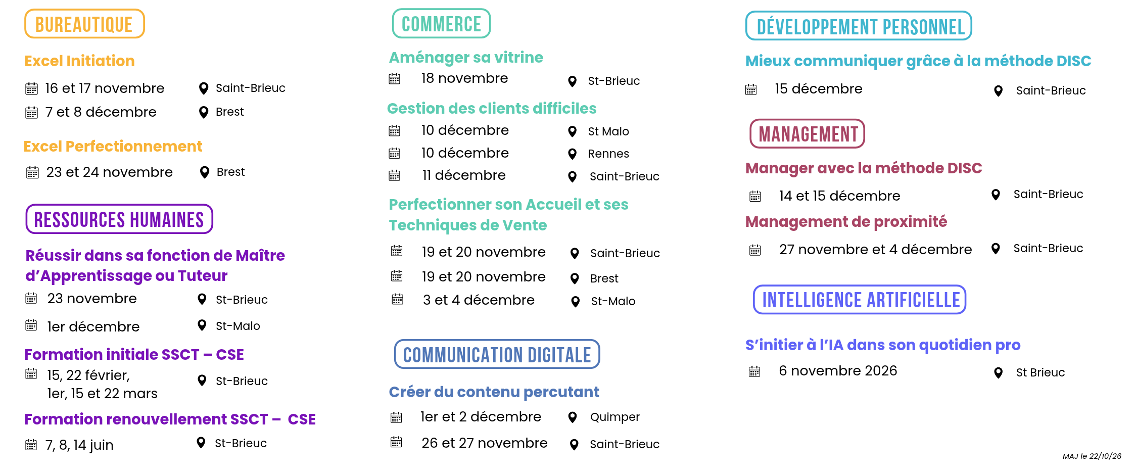 Calendrier sessions de formation inter entreprises